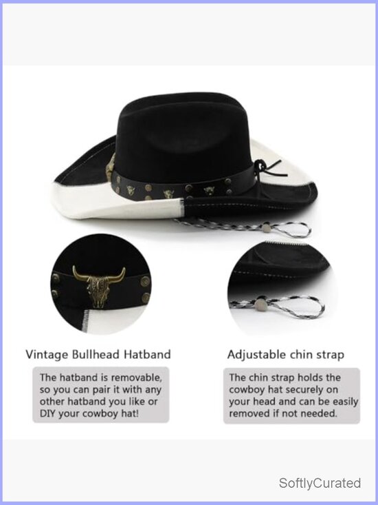 Wide Brim Cowboy Hat with Chinstrap Western Cowgirl Hat for Party main image 4